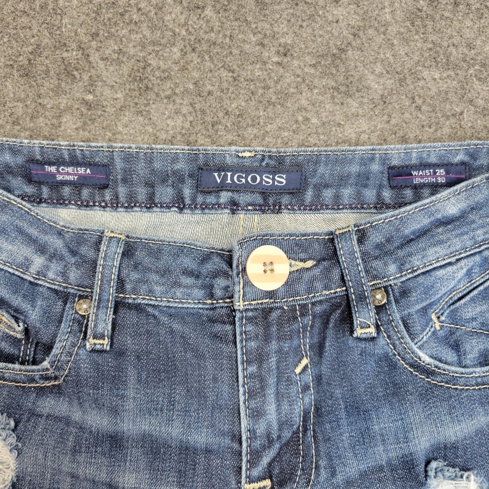 Vigoss Jeans Womens 25 Medium Wash Skinny Distressed Stretch Chelsea Y2K Denim - Picture 11 of 12